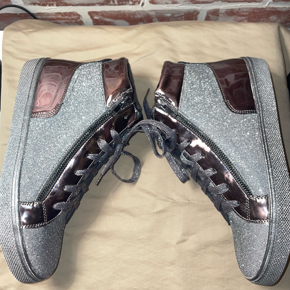 Lauren Lorraine “Skippy” Pewter Glitter High-Top Sneakers – Size 10 and a Size 7